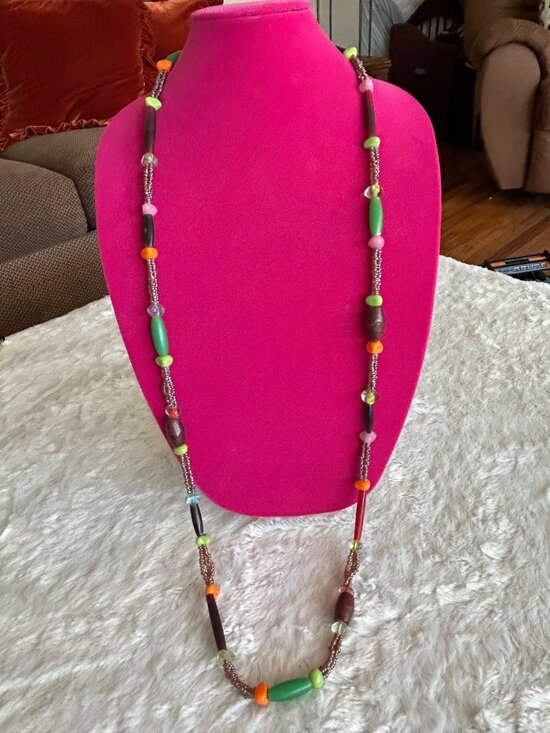 Jewelry - Vintage Long Beaded Necklace Funky‎ Retro 70s Colors Boho Hippie